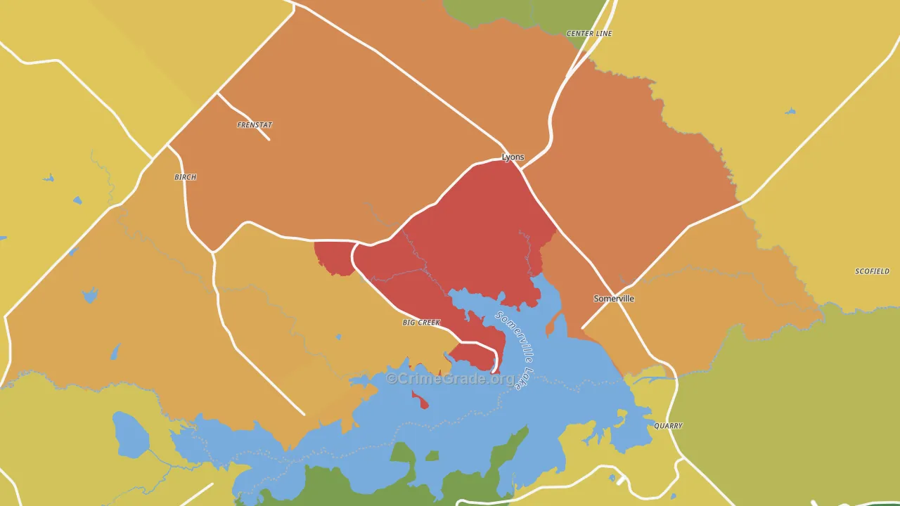 Somerville, TX Map of Drug-Related Crime Rates