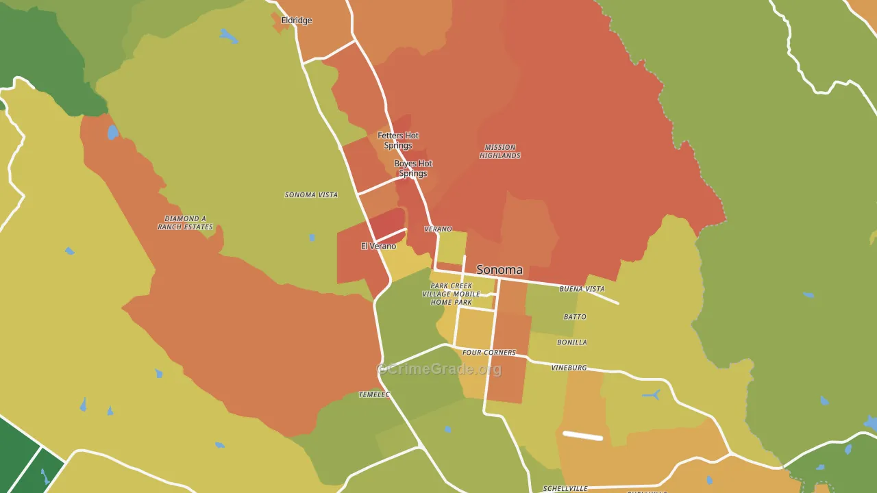 Sonoma, CA Map of Drug-Related Crime Rates