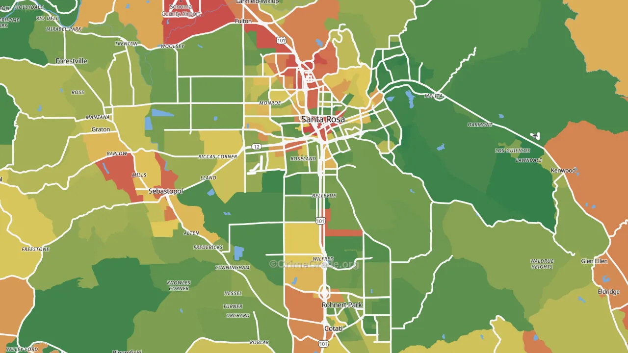 Sonoma County, CA Map of Drug-Related Crime Rates