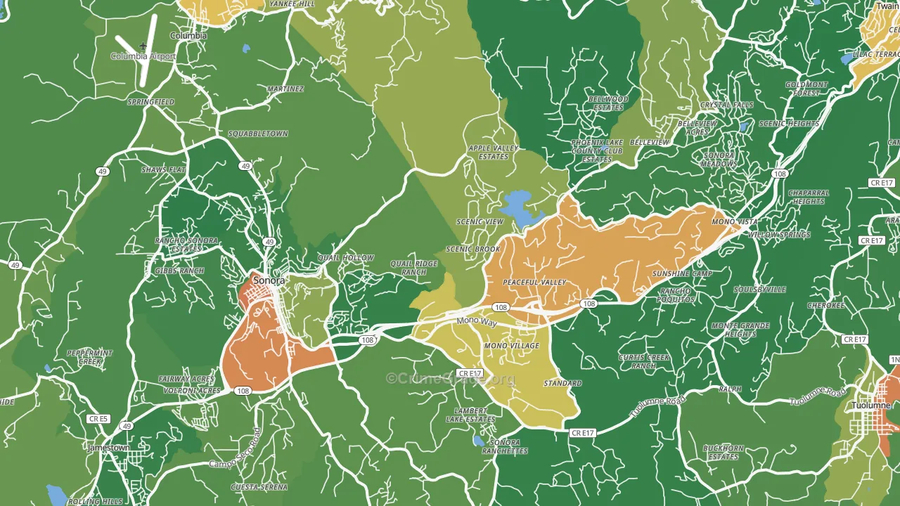 Sonora, CA Map of Drug-Related Crime Rates