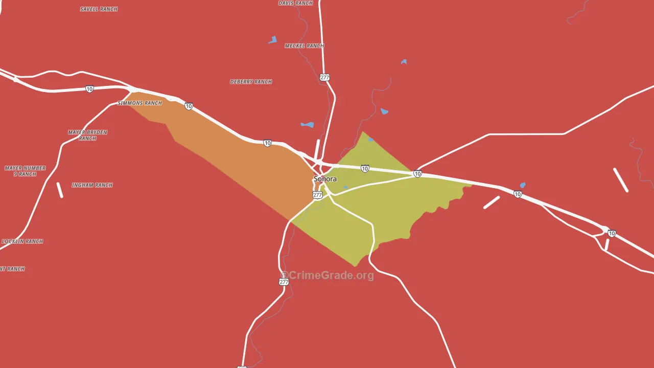 Sonora, TX Map of Drug-Related Crime Rates