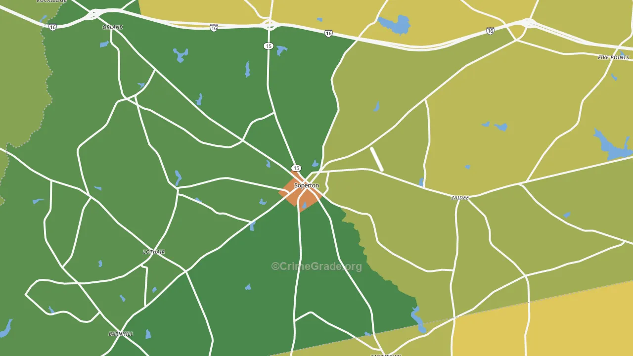 Soperton, GA Map of Drug-Related Crime Rates