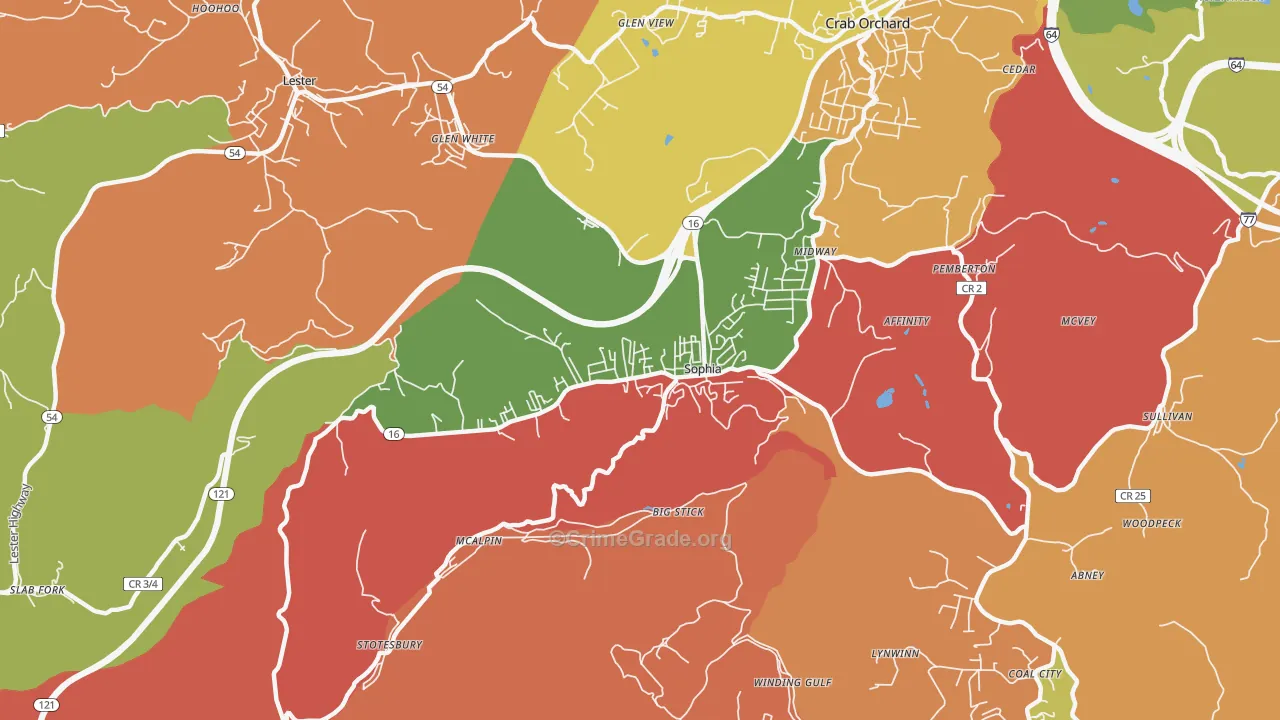 Sophia, WV Map of Drug-Related Crime Rates