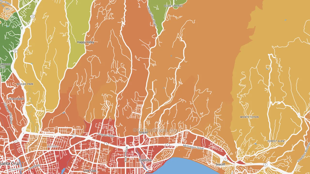 Soquel, CA Map of Drug-Related Crime Rates