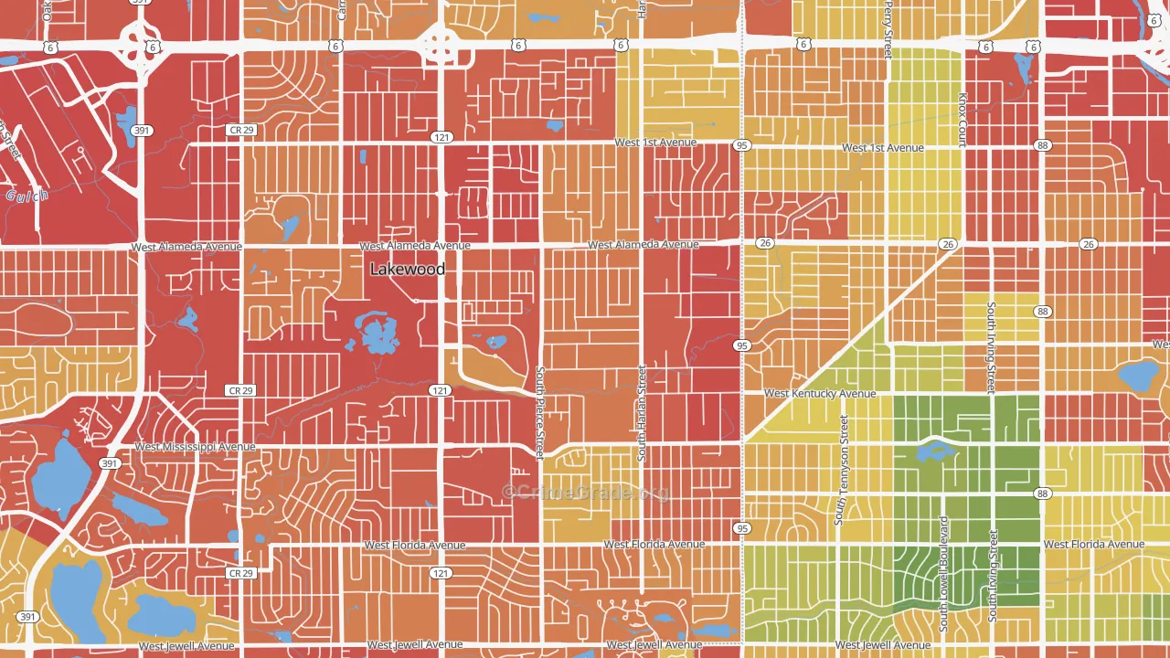 South Alameda, Lakewood, CO Map of Drug-Related Crime Rates