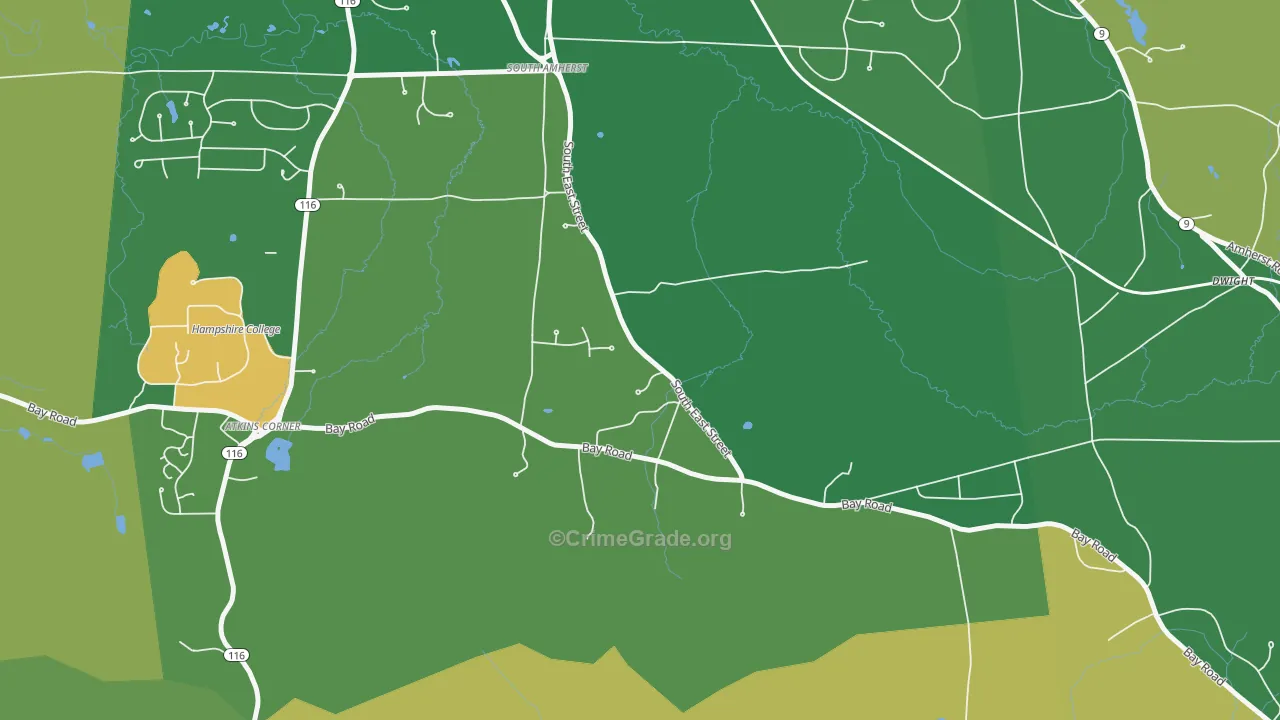 South Amherst, MA Map of Drug-Related Crime Rates