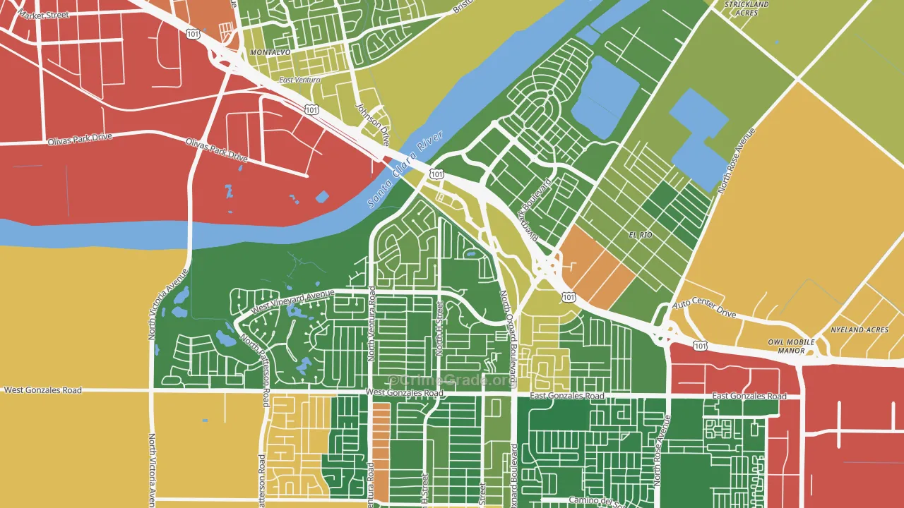 South Bank, Oxnard, CA Map of Drug-Related Crime Rates