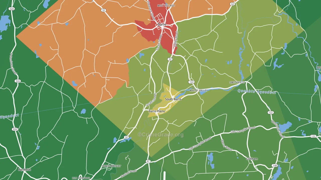 South Barre, MA Map of Drug-Related Crime Rates