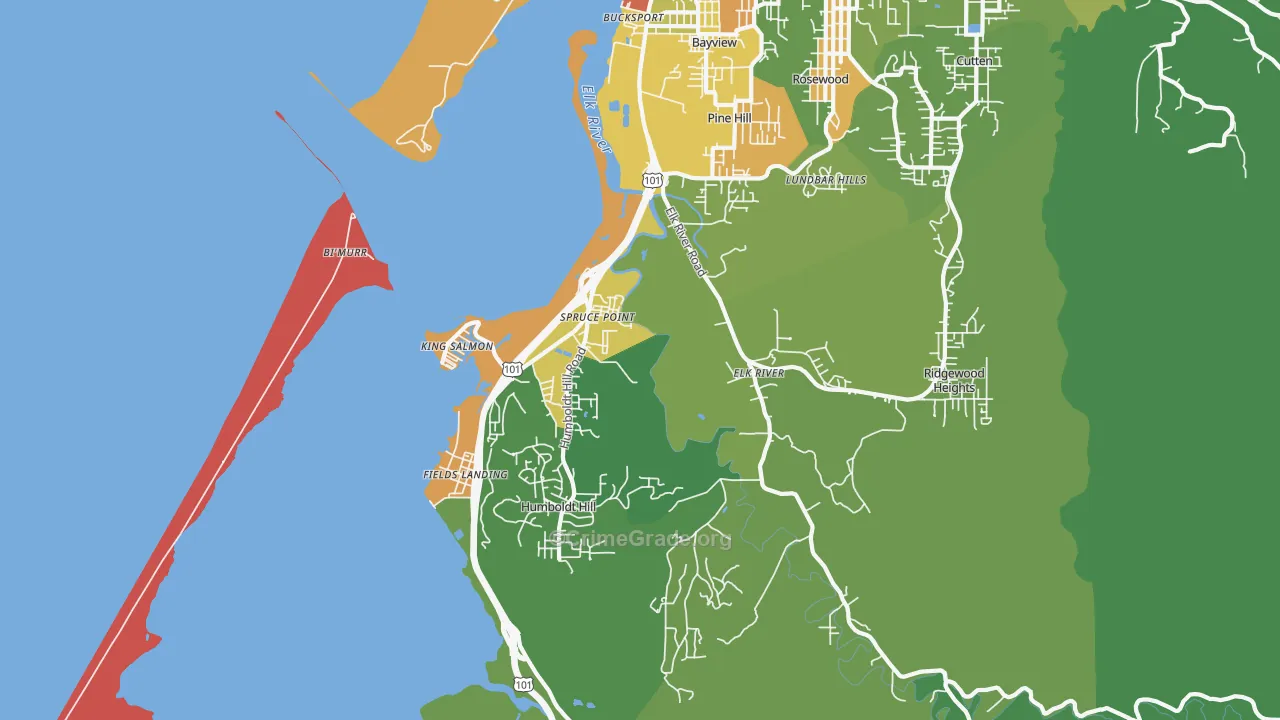South Bay, Eureka, CA Map of Drug-Related Crime Rates
