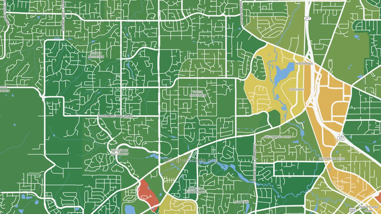 South Beaverton, Beaverton, OR Map of Drug-Related Crime Rates