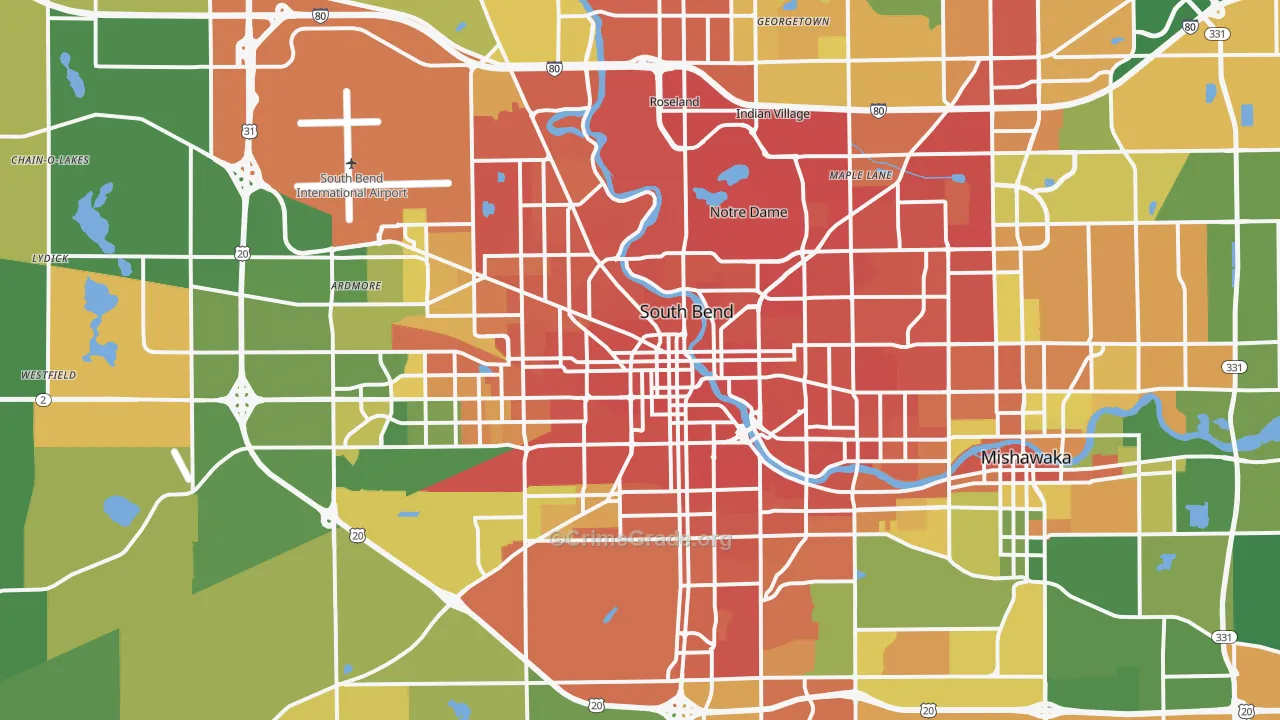 South Bend, IN Map of Drug-Related Crime Rates