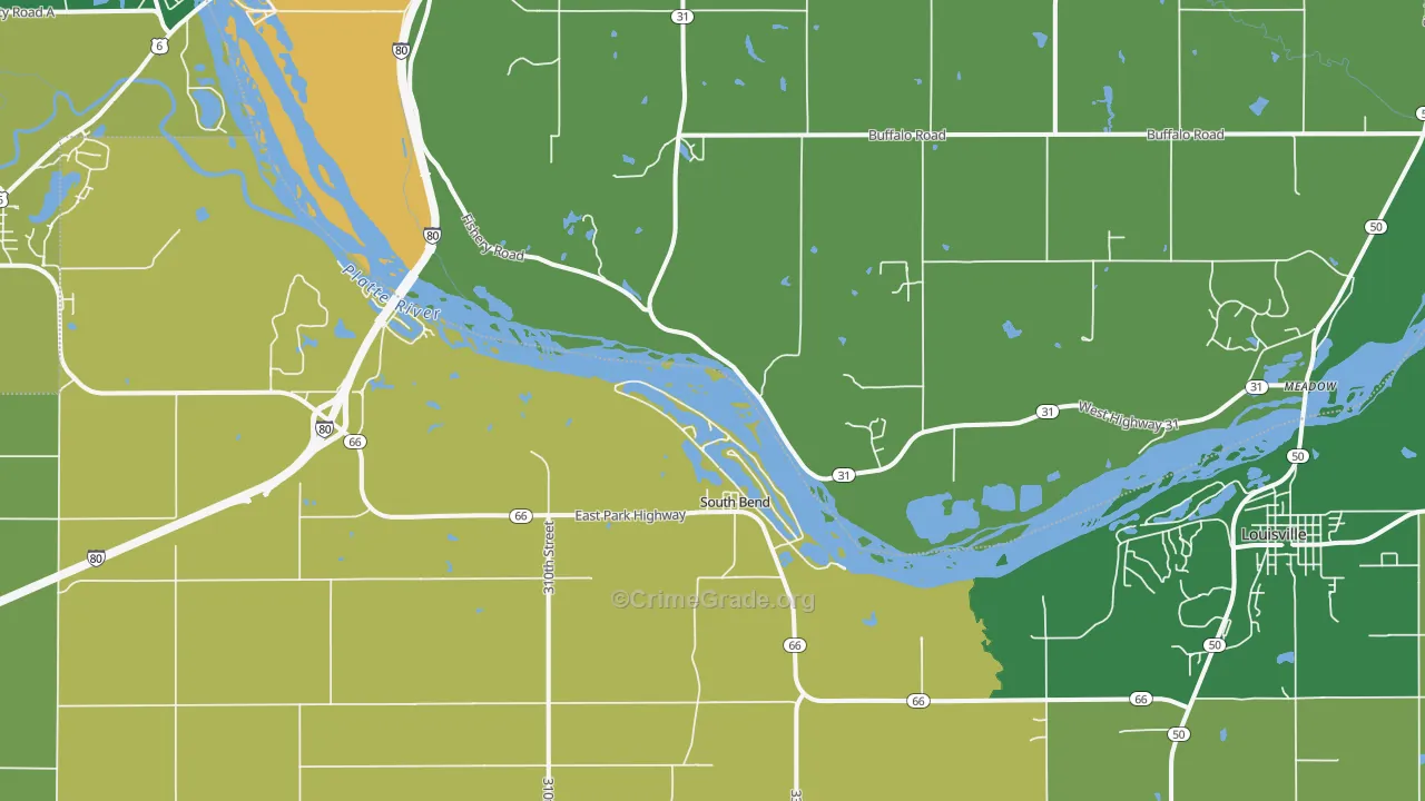 South Bend, NE Map of Drug-Related Crime Rates