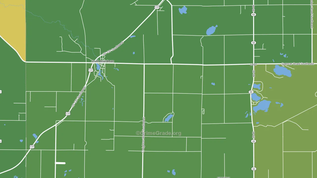 South Boardman, MI Map of Drug-Related Crime Rates