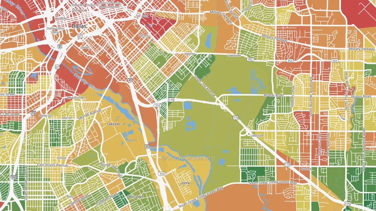 South Boulevard Park Row, Dallas, TX Map of Drug-Related Crime Rates