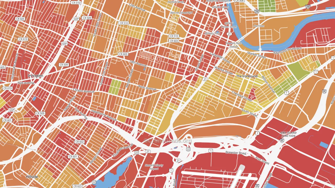 South Broad Street, Newark, NJ Map of Drug-Related Crime Rates