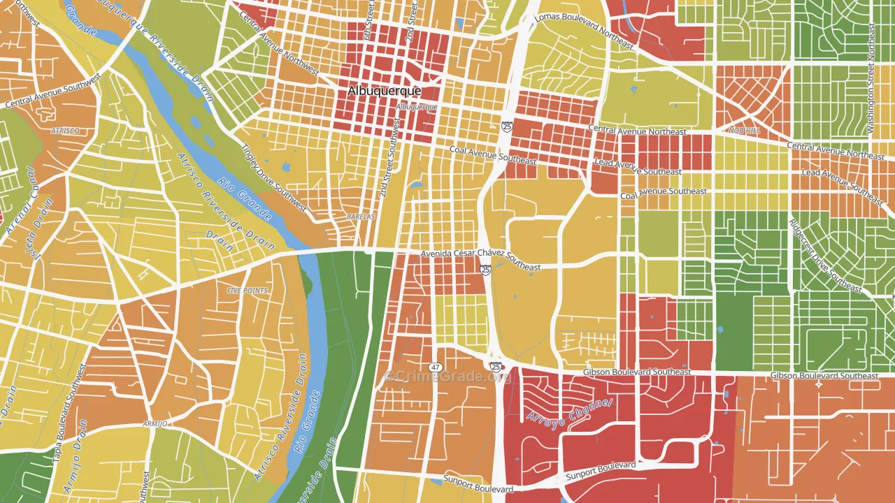 South Broadway, Albuquerque, NM Map of Drug-Related Crime Rates