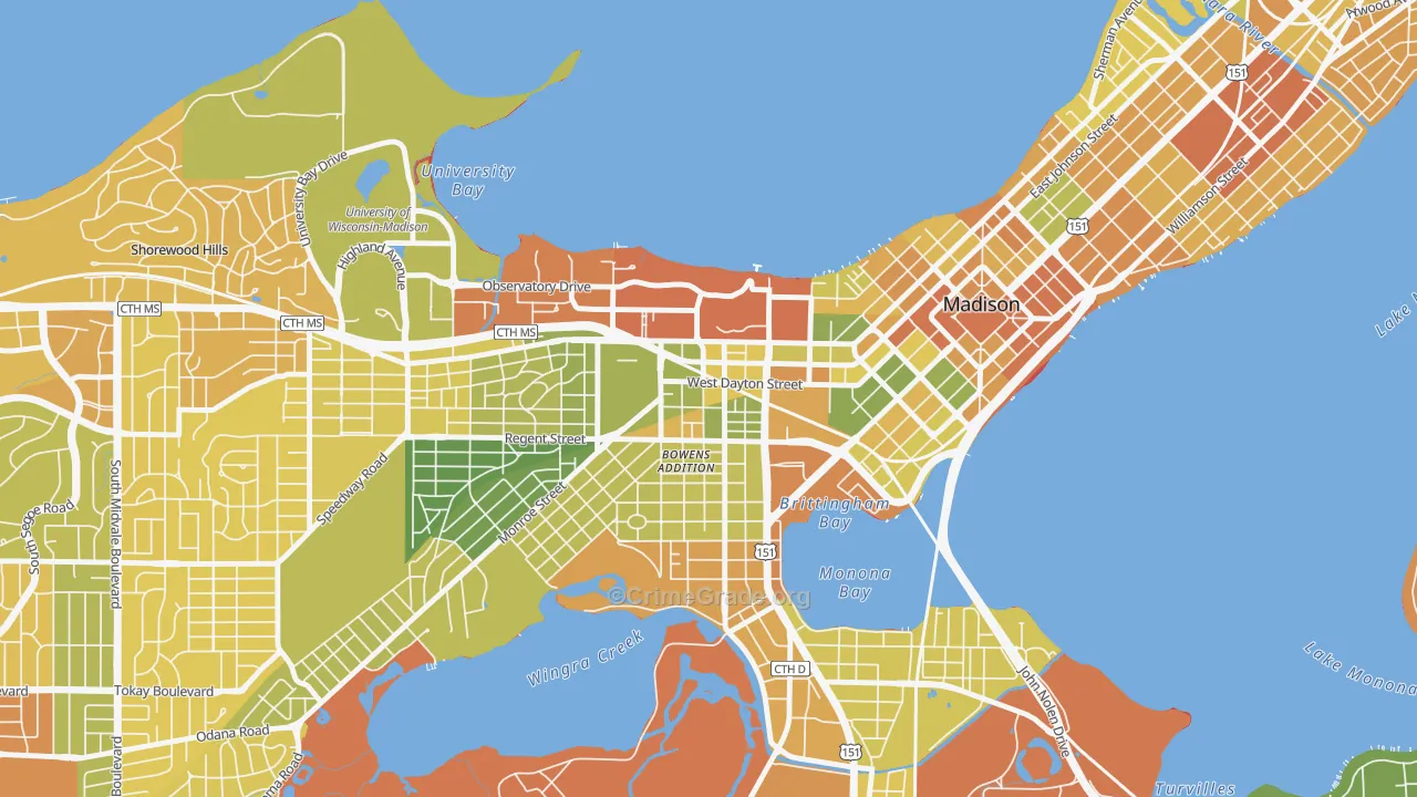 South Campus, Madison, WI Map of Drug-Related Crime Rates