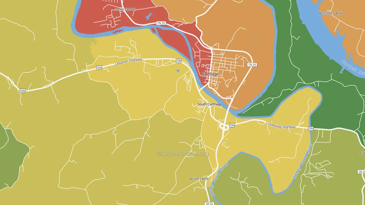 South Carthage, TN Map of Drug-Related Crime Rates