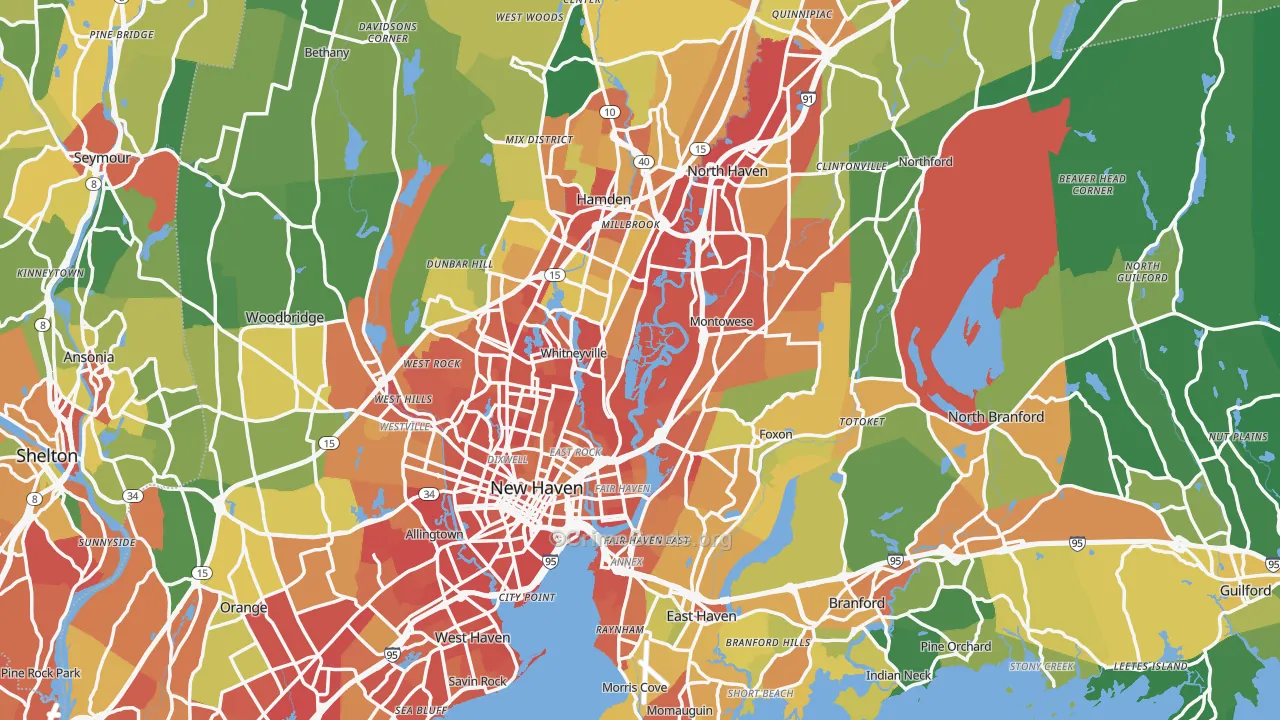 South Central Connecticut Planning Region, CT Map of Drug-Related Crime Rates