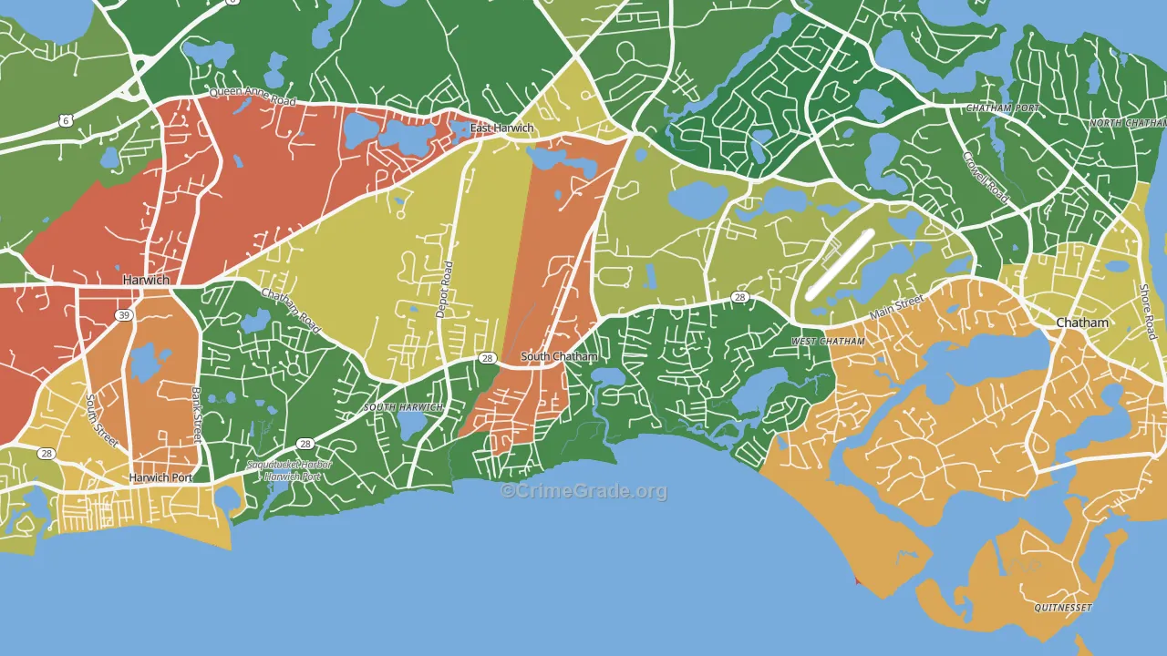 South Chatham, MA Map of Drug-Related Crime Rates