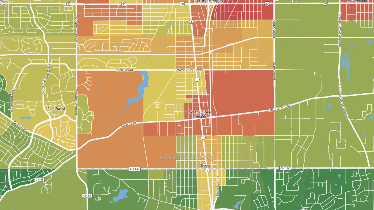South Chicago Heights, IL Map of Drug-Related Crime Rates
