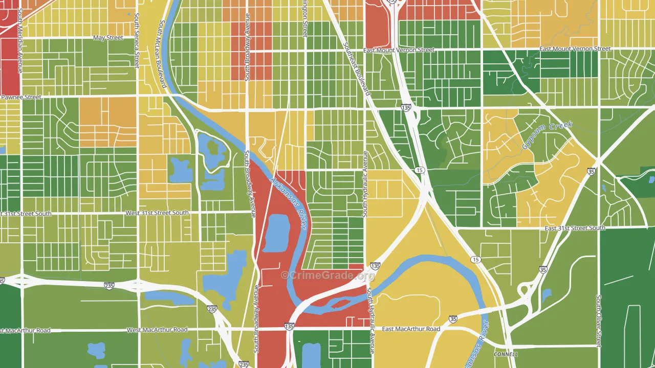 South City Community, Wichita, KS Map of Drug-Related Crime Rates