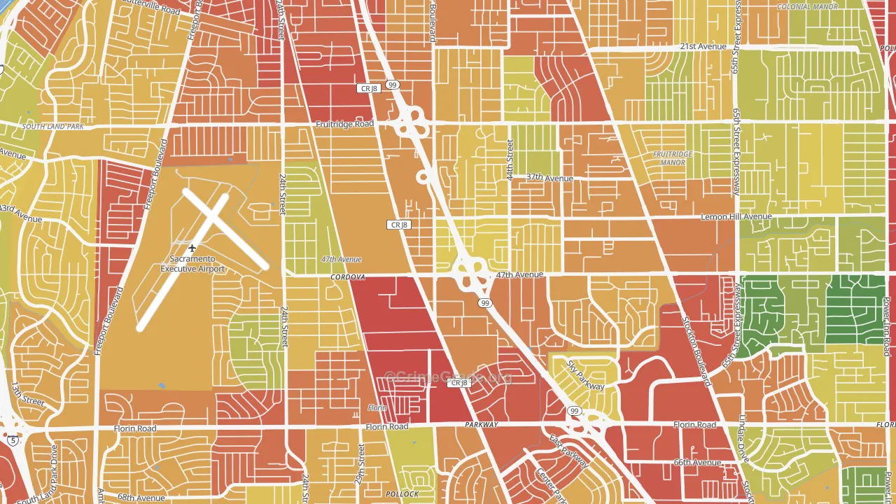 South City Farms, Sacramento, CA Map of Drug-Related Crime Rates