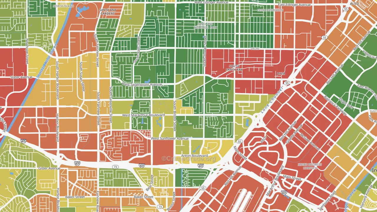 South Coast, Santa Ana, CA Map of Drug-Related Crime Rates