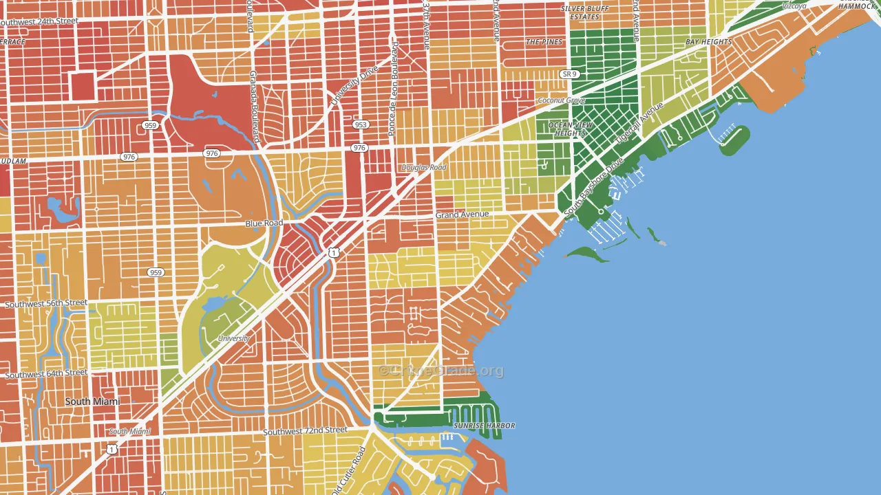 South Coconut Grove, Miami, FL Map of Drug-Related Crime Rates