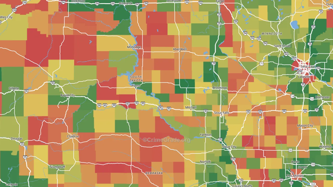 South Dakota Map of Drug-Related Crime Rates