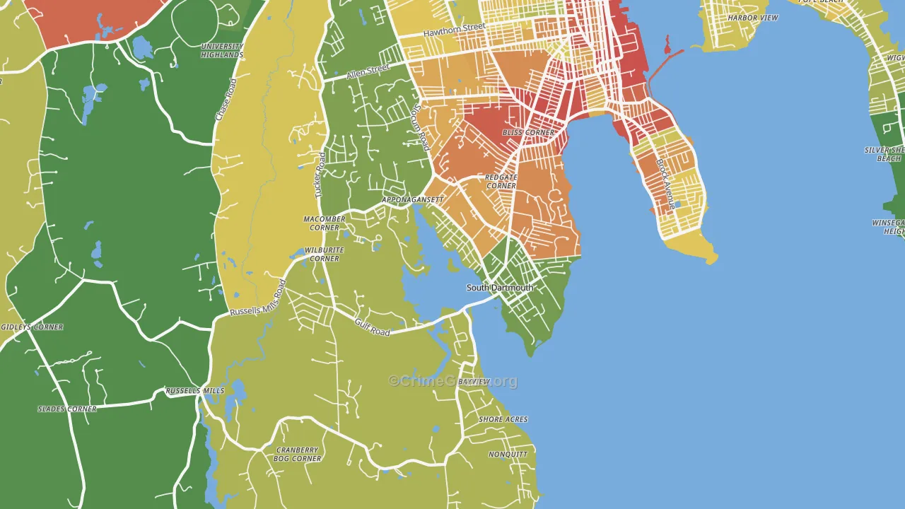 South Dartmouth, MA Map of Drug-Related Crime Rates