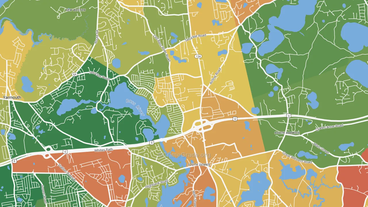 South Dennis, MA Map of Drug-Related Crime Rates
