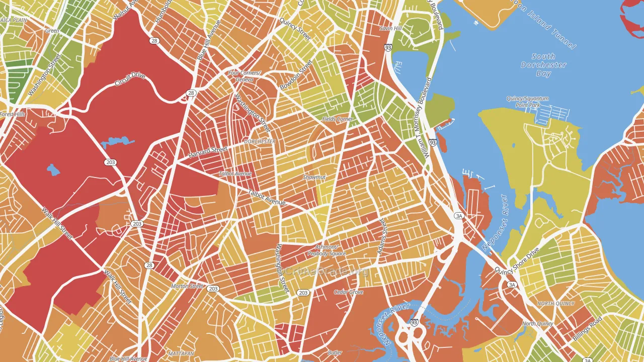 South Dorchester, Boston, MA Map of Drug-Related Crime Rates