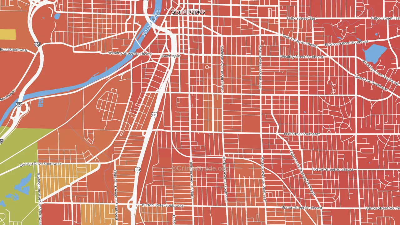 South East Community, Grand Rapids, MI Map of Drug-Related Crime Rates