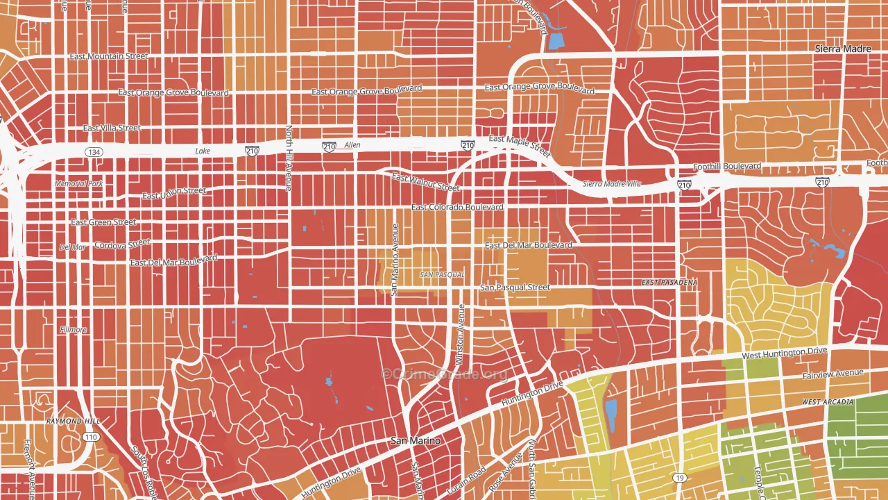 South East, Pasadena, CA Map of Drug-Related Crime Rates