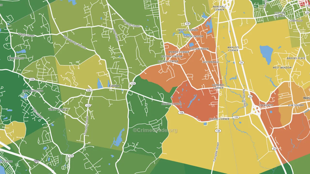 South Easton, MA Map of Drug-Related Crime Rates