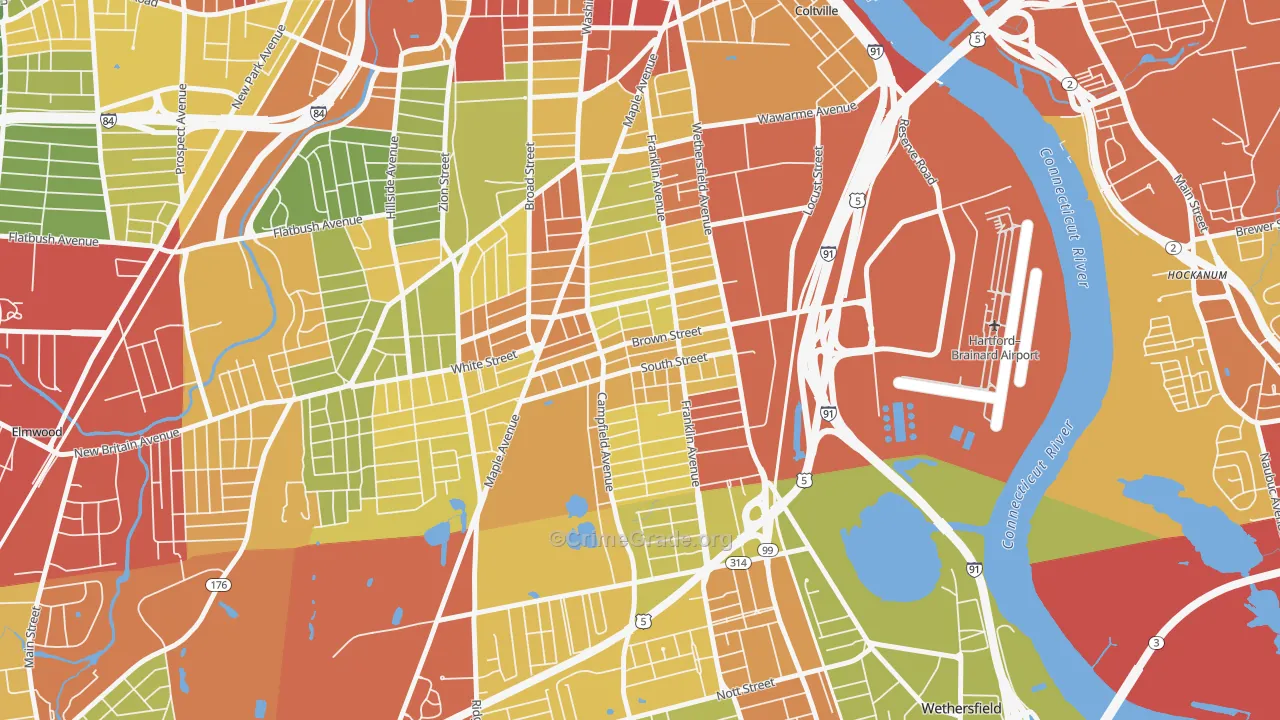 South End Hartford, Hartford, CT Map of Drug-Related Crime Rates