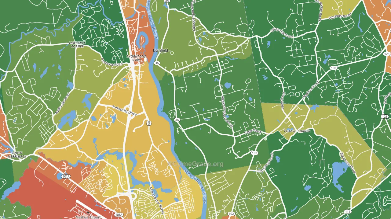 South End, Nashua, NH Map of Drug-Related Crime Rates