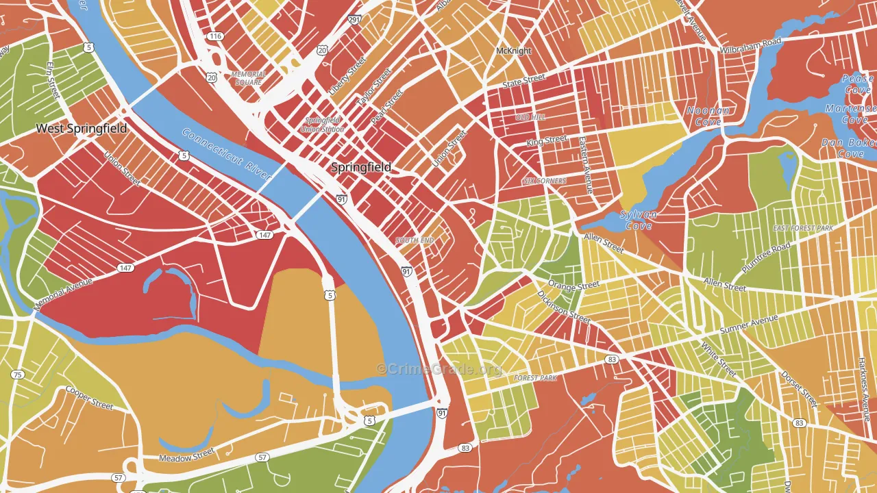 South End Springfield, Springfield, MA Map of Drug-Related Crime Rates