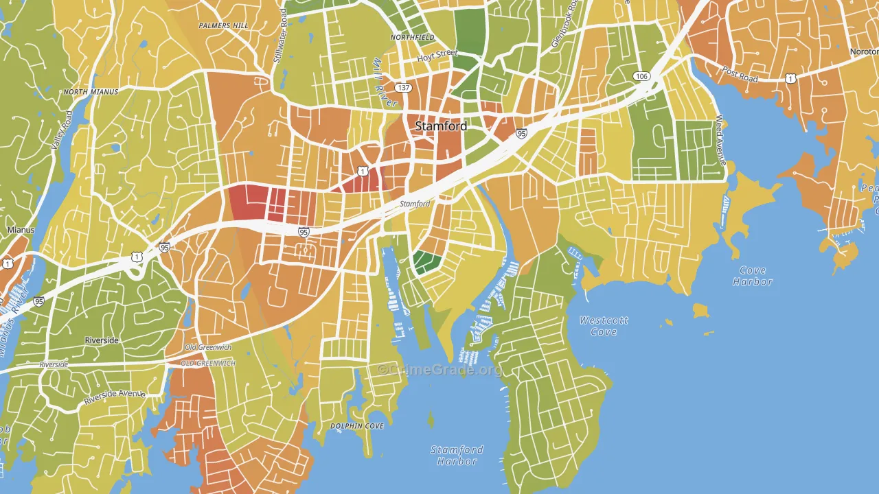 South End Stamford, Stamford, CT Map of Drug-Related Crime Rates