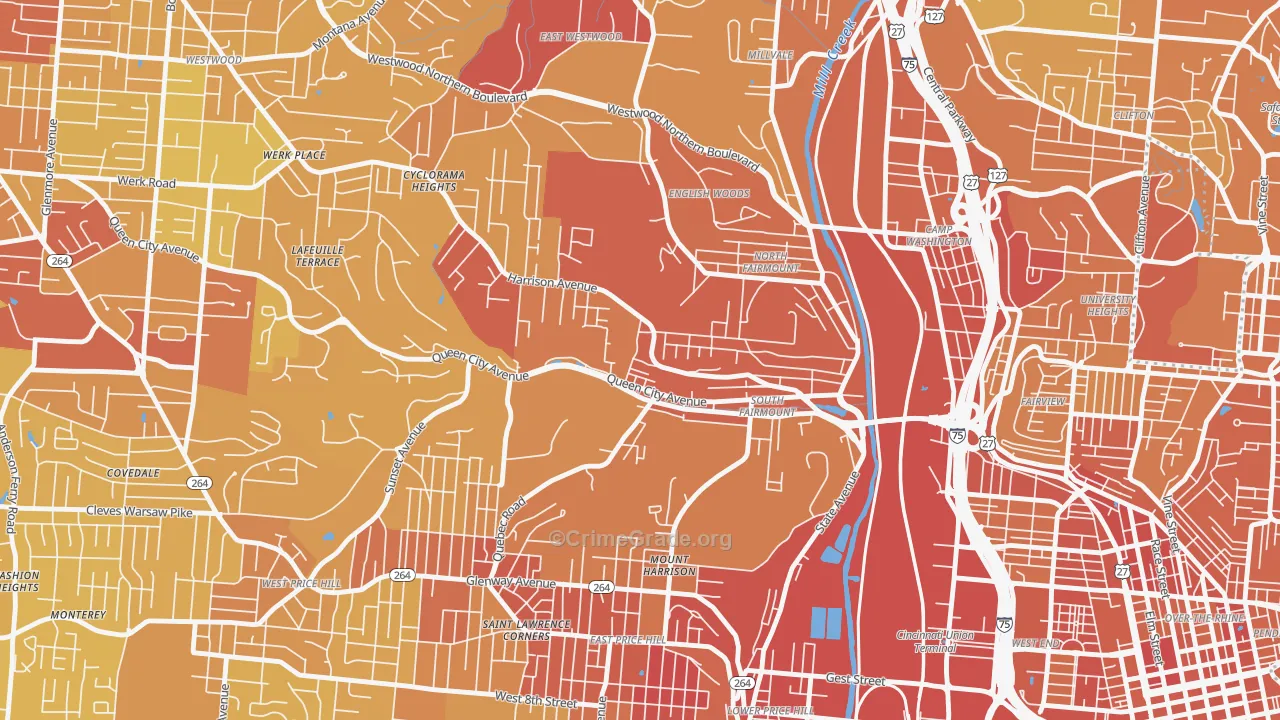 South Fairmount, Cincinnati, OH Map of Drug-Related Crime Rates