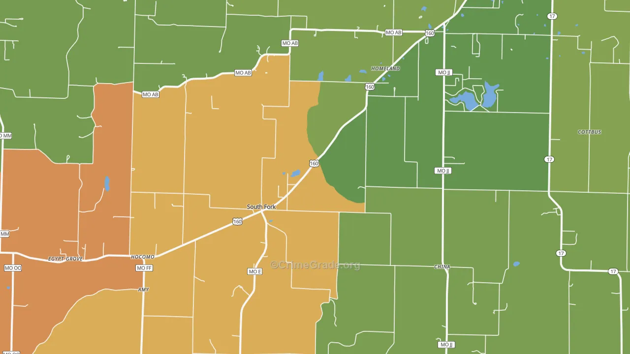 South Fork, MO Map of Drug-Related Crime Rates