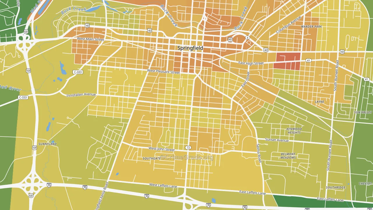 South Fountain Avenue Historic District, Springfield, OH Map of Drug-Related Crime Rates