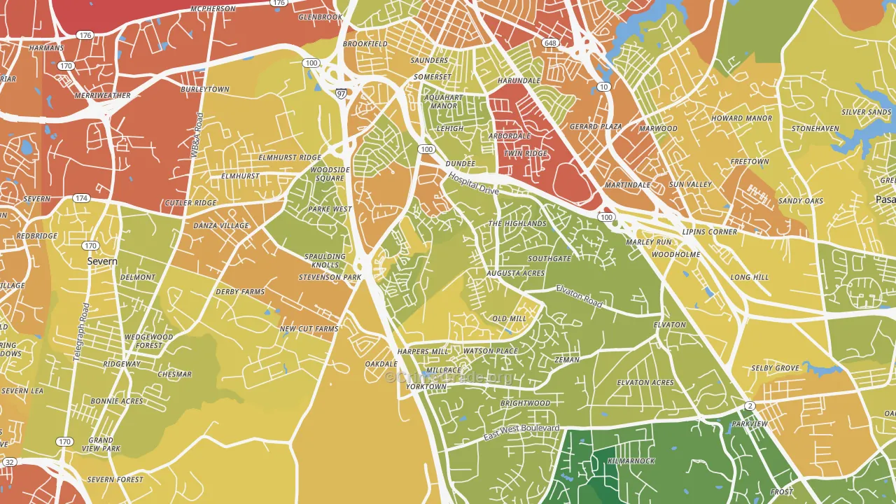 South Gate, Glen Burnie, MD Map of Drug-Related Crime Rates
