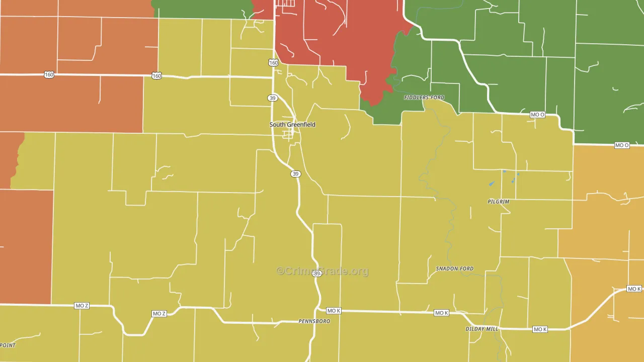 South Greenfield, MO Map of Drug-Related Crime Rates