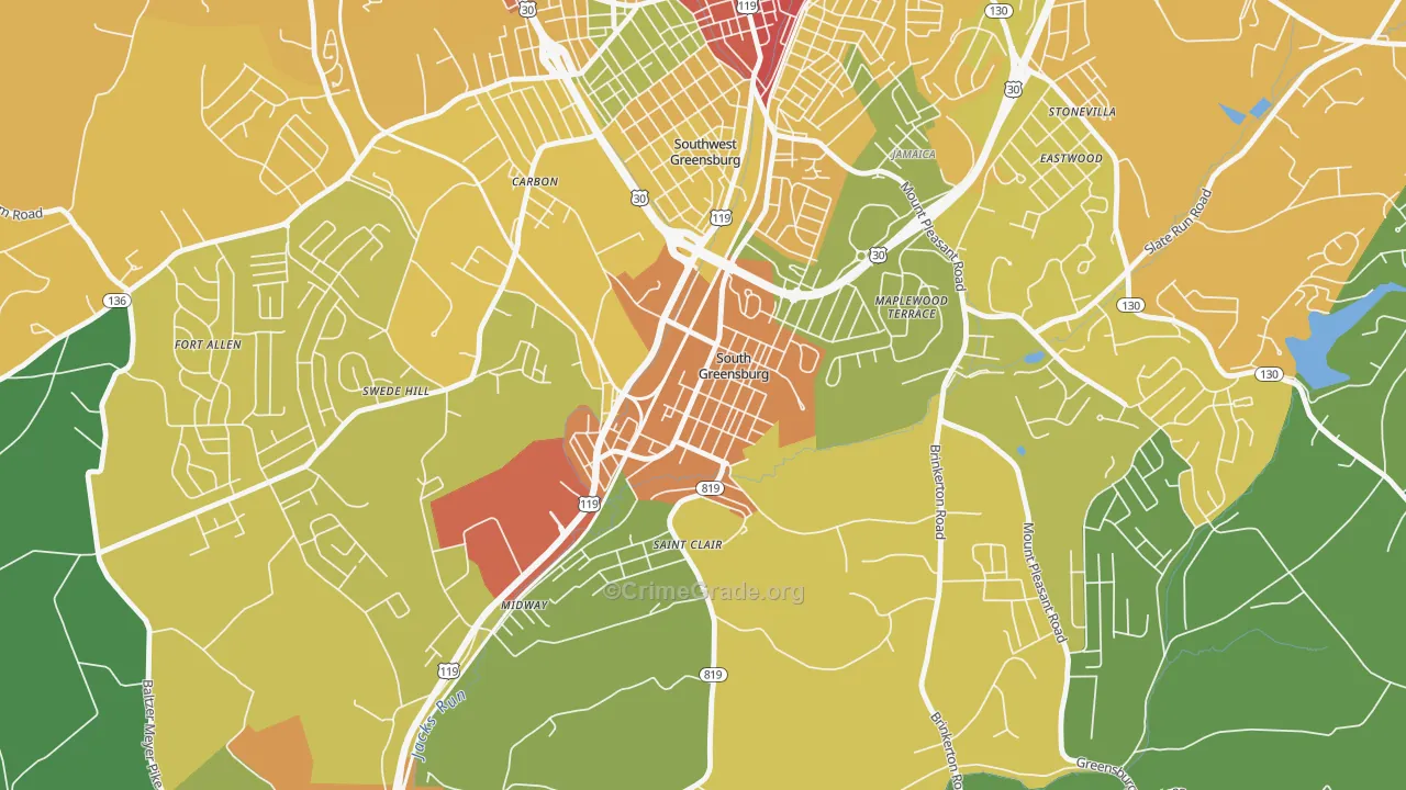 South Greensburg, PA Map of Drug-Related Crime Rates