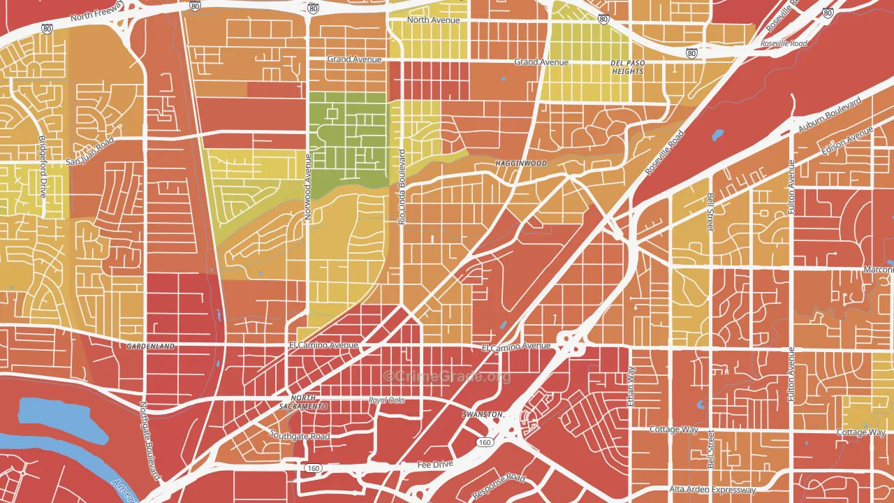 South Hagginwood, Sacramento, CA Map of Drug-Related Crime Rates