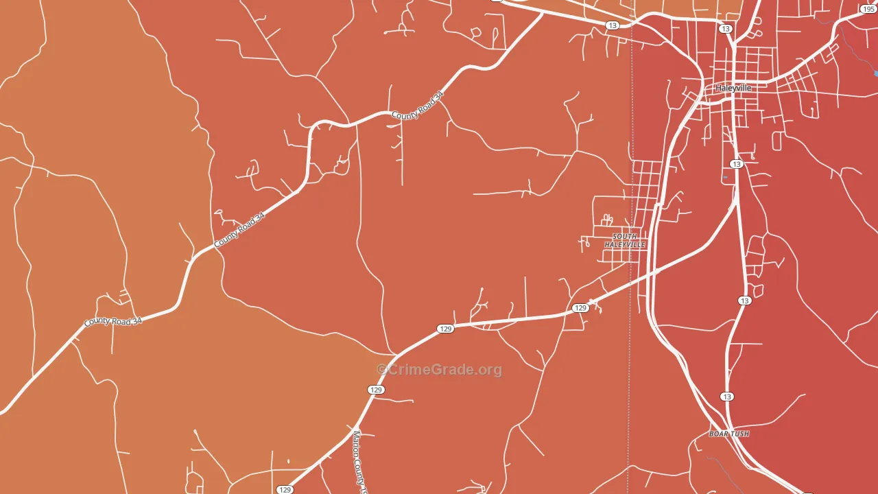 South Haleyville, AL Map of Drug-Related Crime Rates