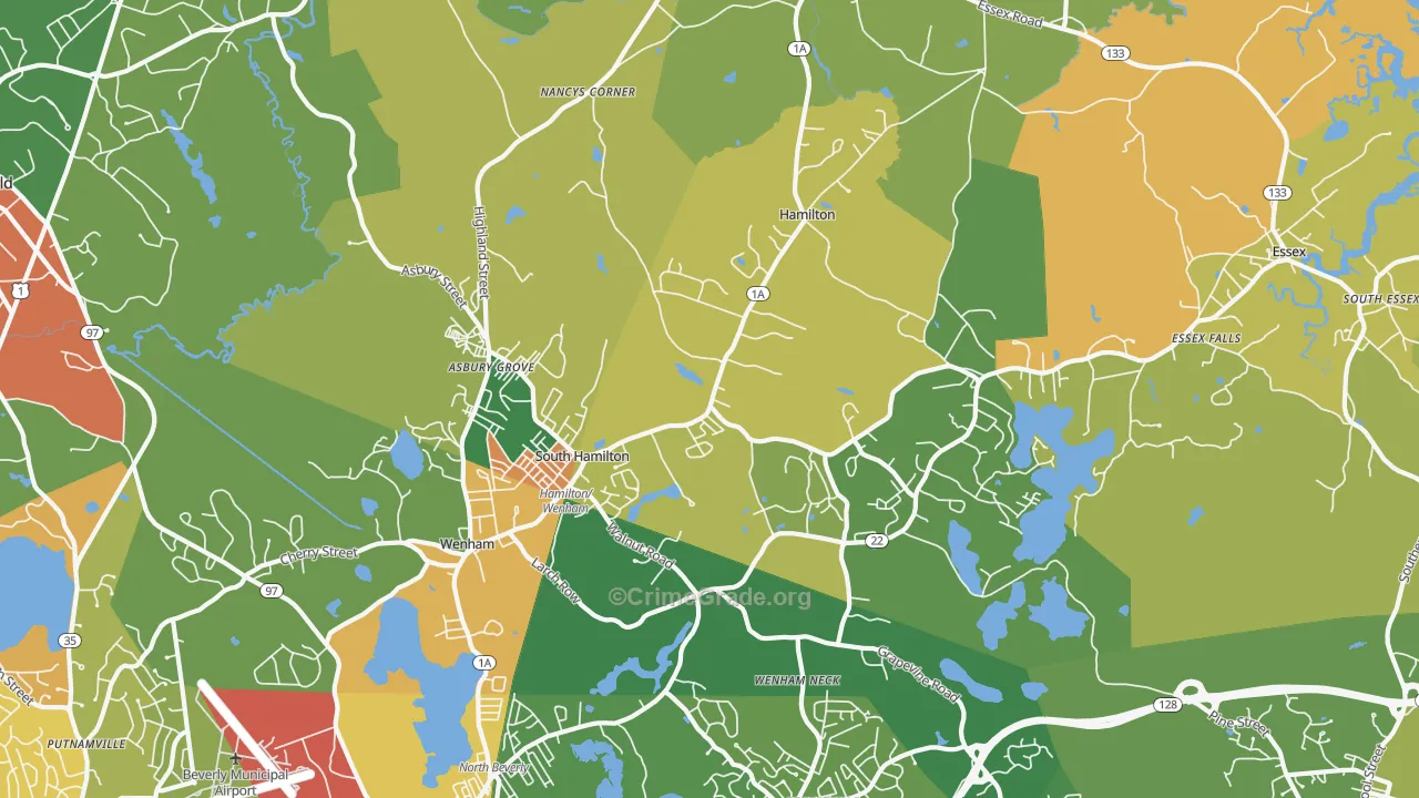 South Hamilton, MA Map of Drug-Related Crime Rates