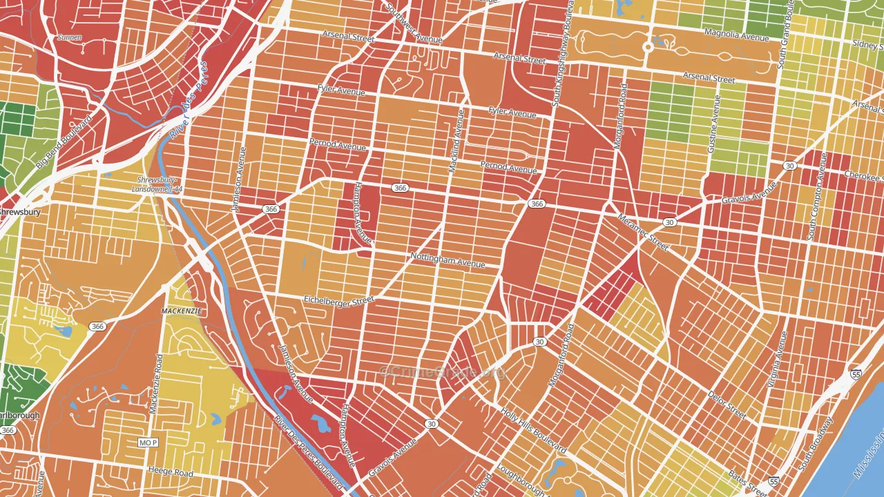 South Hampton, St. Louis, MO Map of Drug-Related Crime Rates